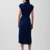 Denim midi-jurk met strik in de taille