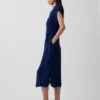 Denim midi-jurk met strik in de taille