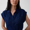 Denim midi-jurk met strik in de taille