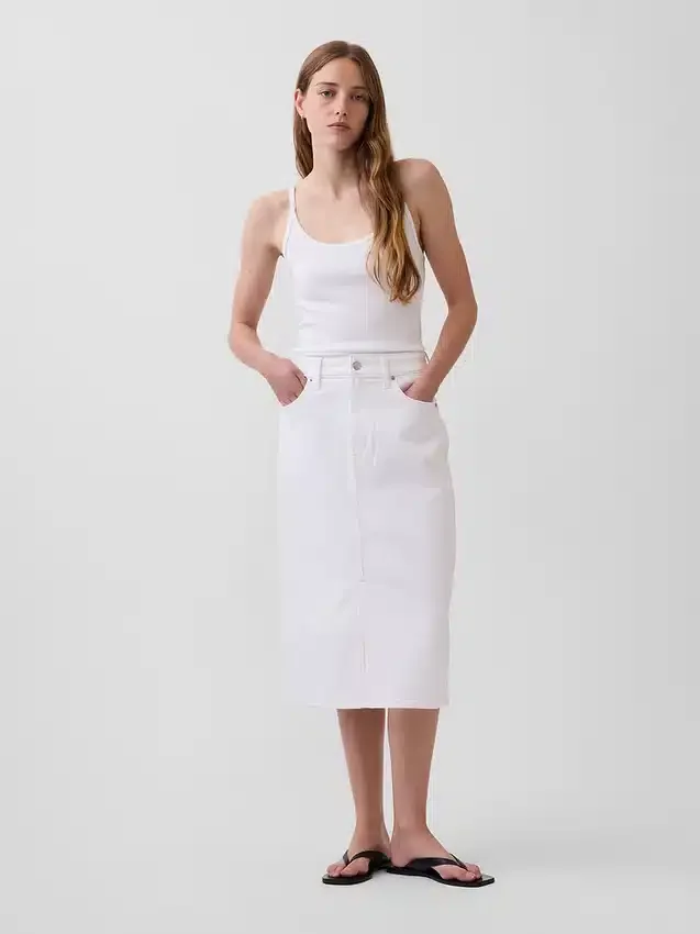 Denim midi-kokerrok