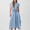 Denim midi-rok met handdoekzoom