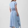 Denim midi-rok met handdoekzoom