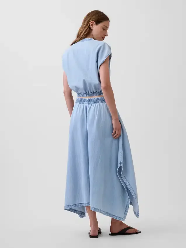 Denim midi-rok met handdoekzoom