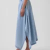 Denim midi-rok met handdoekzoom