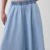 Denim midi-rok met handdoekzoom