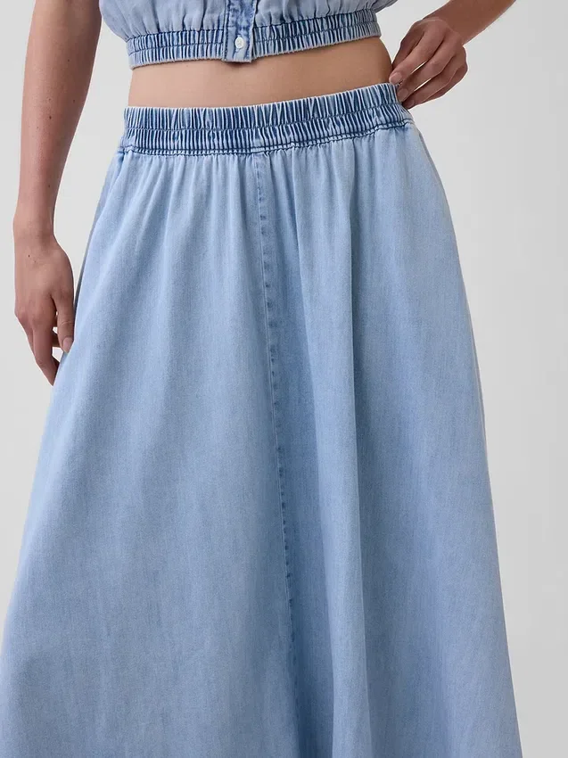 Denim midi-rok met handdoekzoom