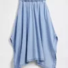 Denim midi-rok met handdoekzoom