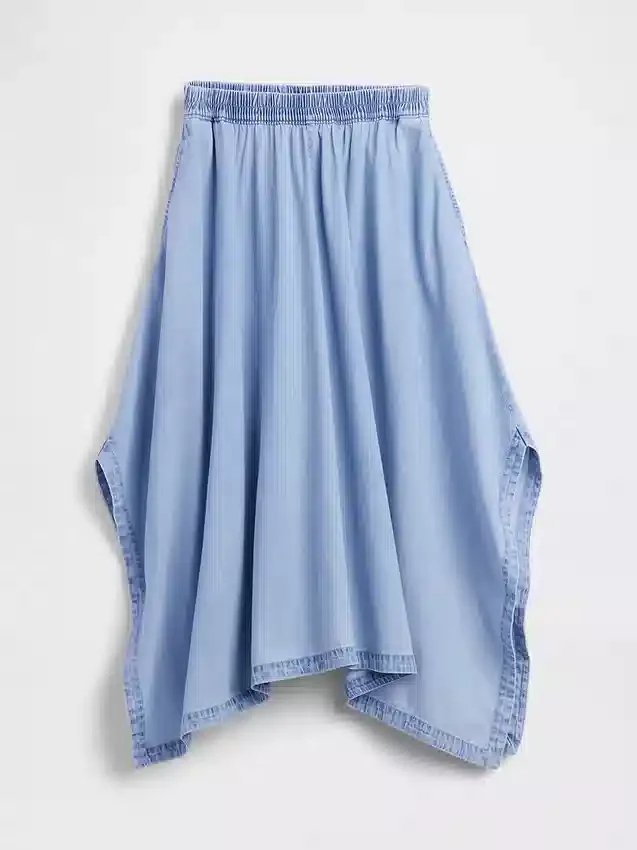 Denim midi-rok met handdoekzoom