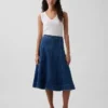 Denim midi-rok met tulpvorm