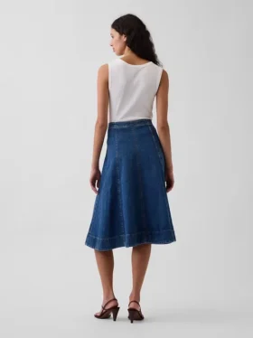Denim midi-rok met tulpvorm