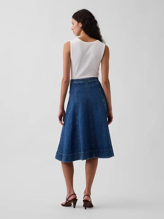 Denim midi-rok met tulpvorm
