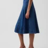 Denim midi-rok met tulpvorm