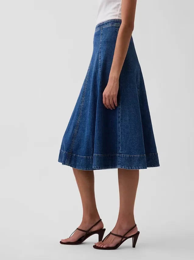 Denim midi-rok met tulpvorm