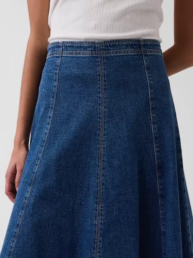 Denim midi-rok met tulpvorm