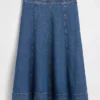 Denim midi-rok met tulpvorm