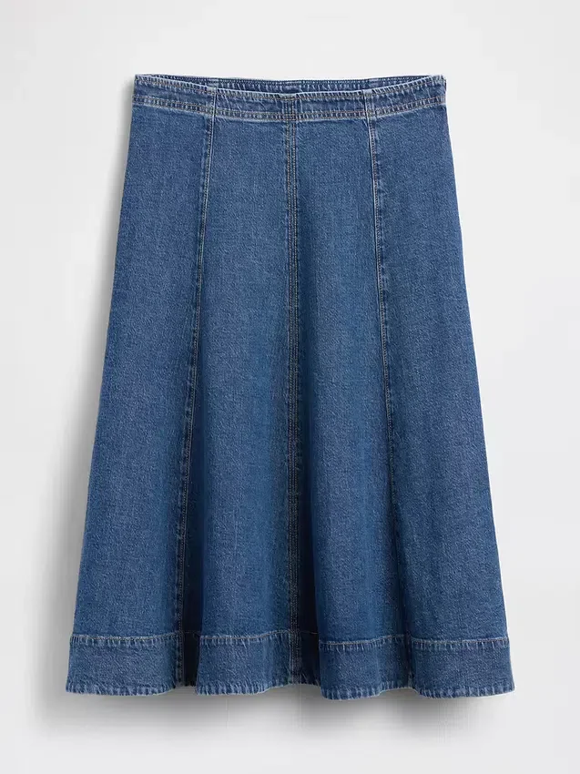 Denim midi-rok met tulpvorm
