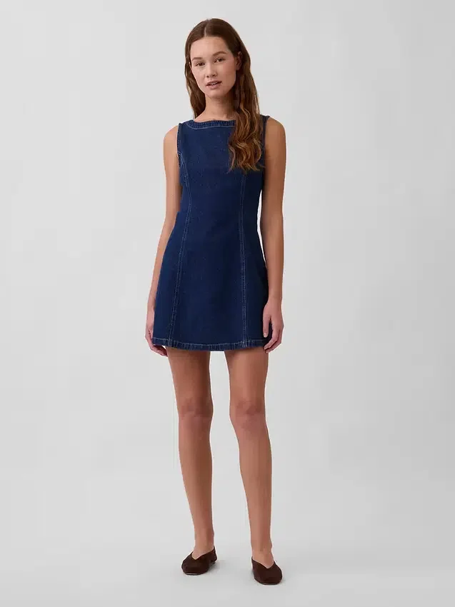 Denim mini-jurk met boothals