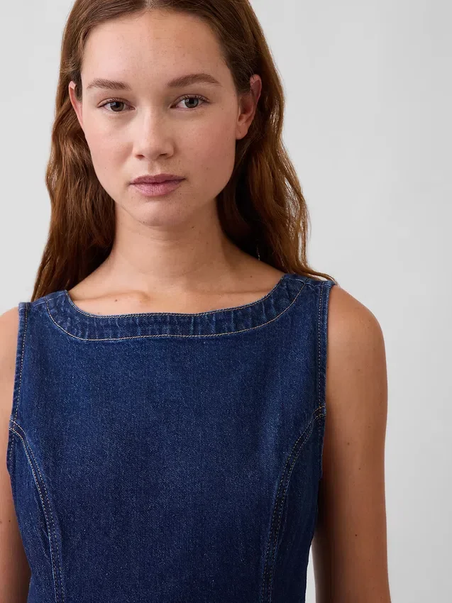 Denim mini-jurk met boothals