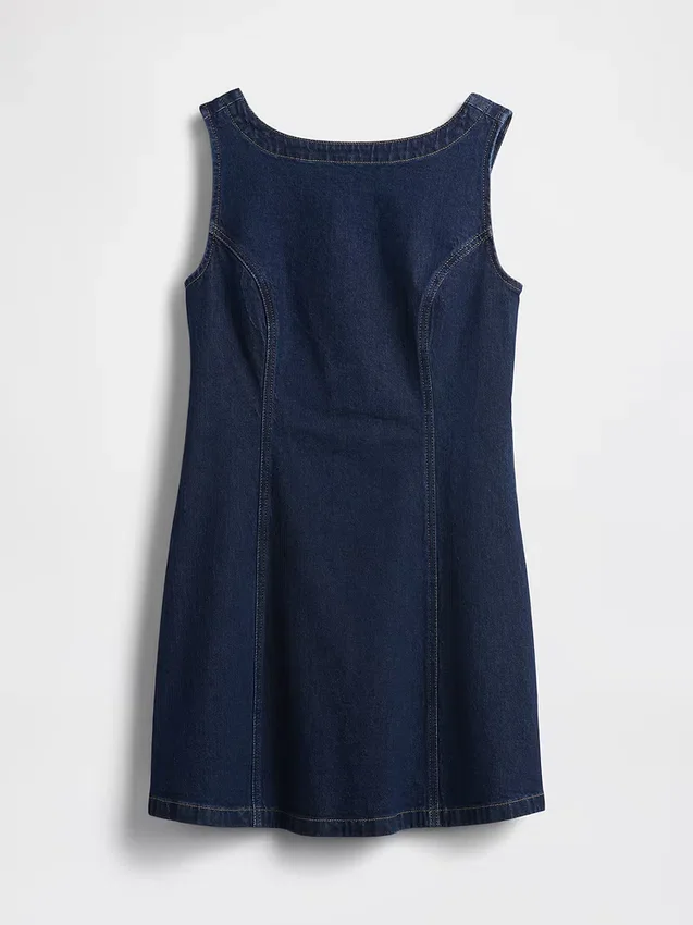 Denim mini-jurk met boothals