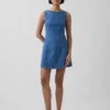 Denim mini-jurk met boothals en open rug