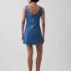Denim mini-jurk met boothals en open rug