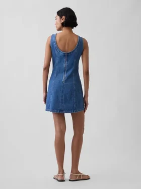 Denim mini-jurk met boothals en open rug