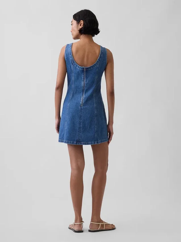 Denim mini-jurk met boothals en open rug