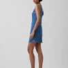 Denim mini-jurk met boothals en open rug