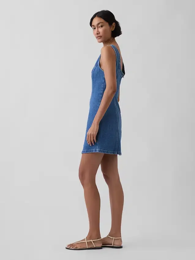 Denim mini-jurk met boothals en open rug