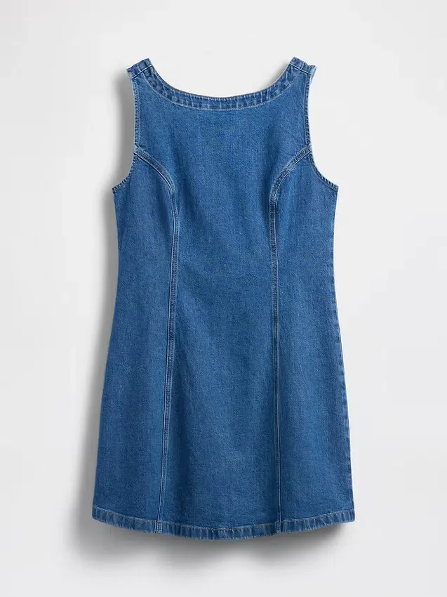 Denim mini-jurk met boothals en open rug