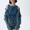 Denim mini-jurk met boothals en open rug