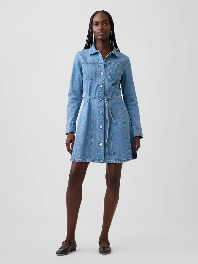 Denim mini-jurk met knoopsluiting
