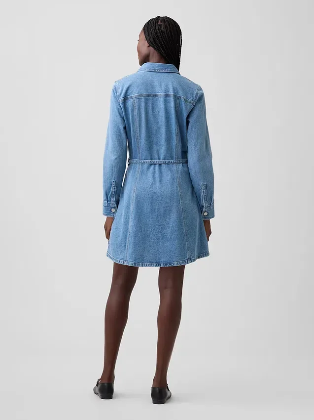 Denim mini-jurk met knoopsluiting