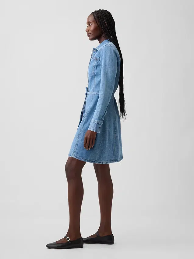 Denim mini-jurk met knoopsluiting