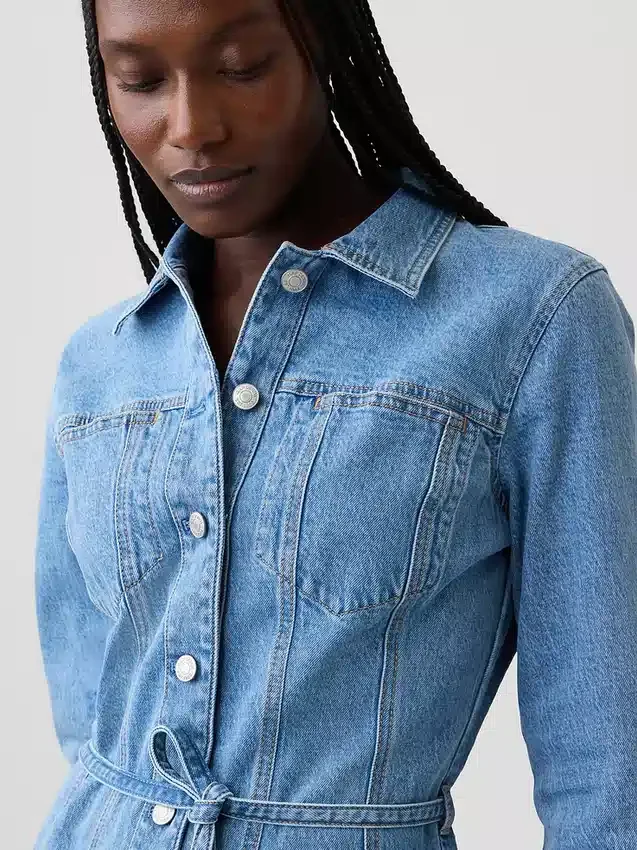 Denim mini-jurk met knoopsluiting