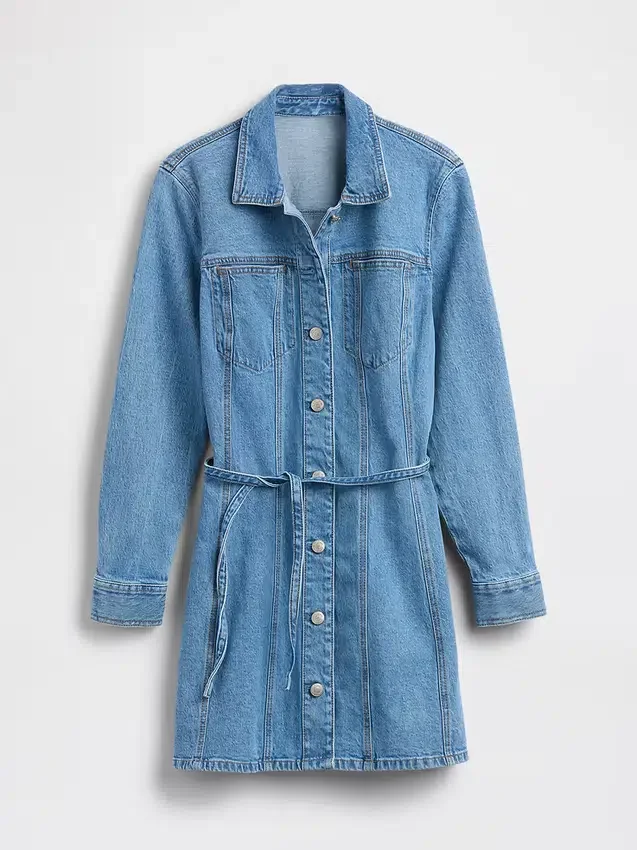 Denim mini-jurk met knoopsluiting
