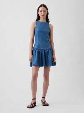 Denim mini-jurk met lage taille