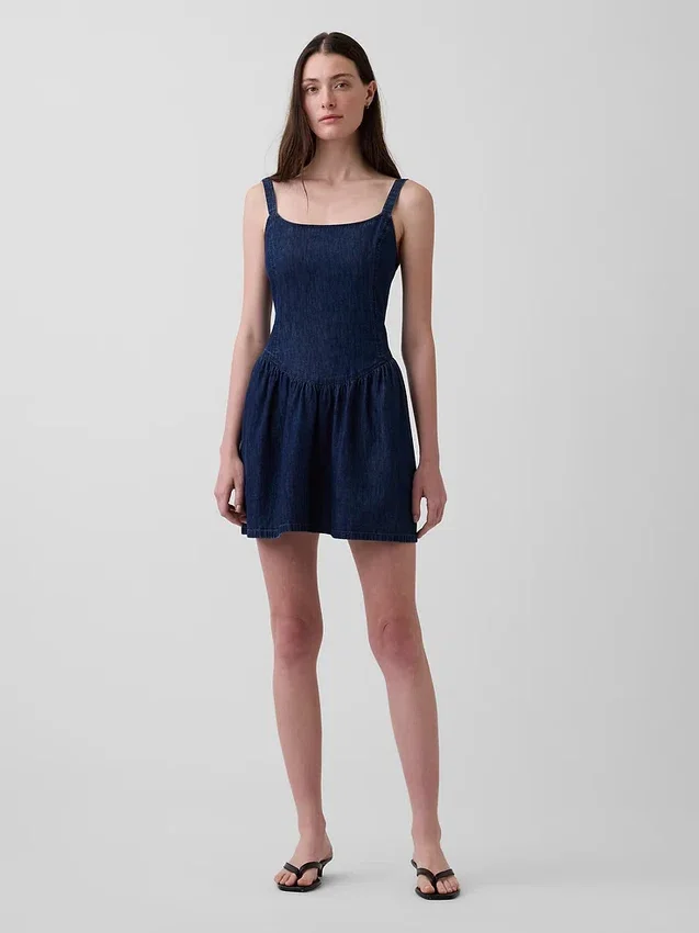 Denim mini-jurk met lage taille