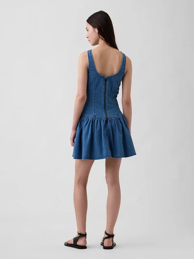 Denim mini-jurk met lage taille