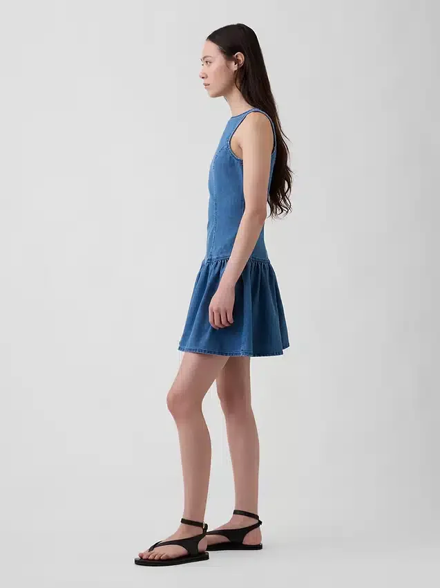 Denim mini-jurk met lage taille