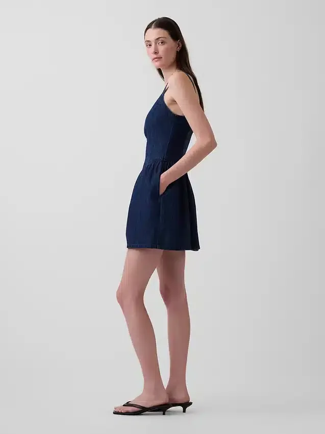 Denim mini-jurk met lage taille