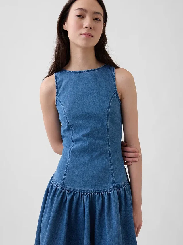 Denim mini-jurk met lage taille