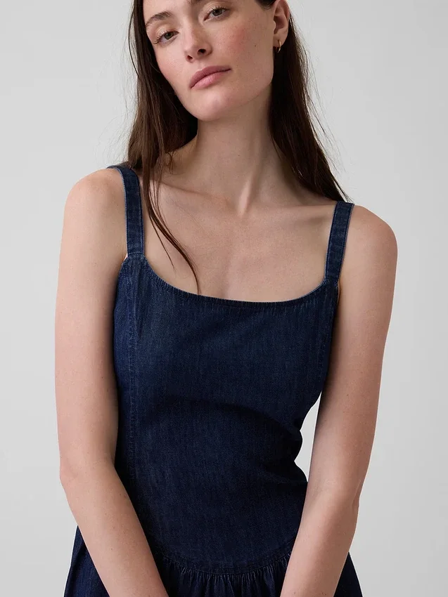 Denim mini-jurk met lage taille