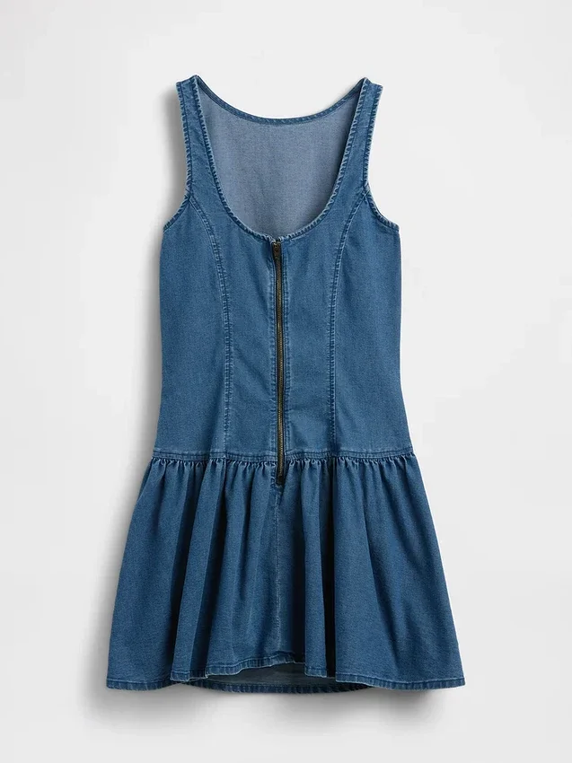 Denim mini-jurk met lage taille