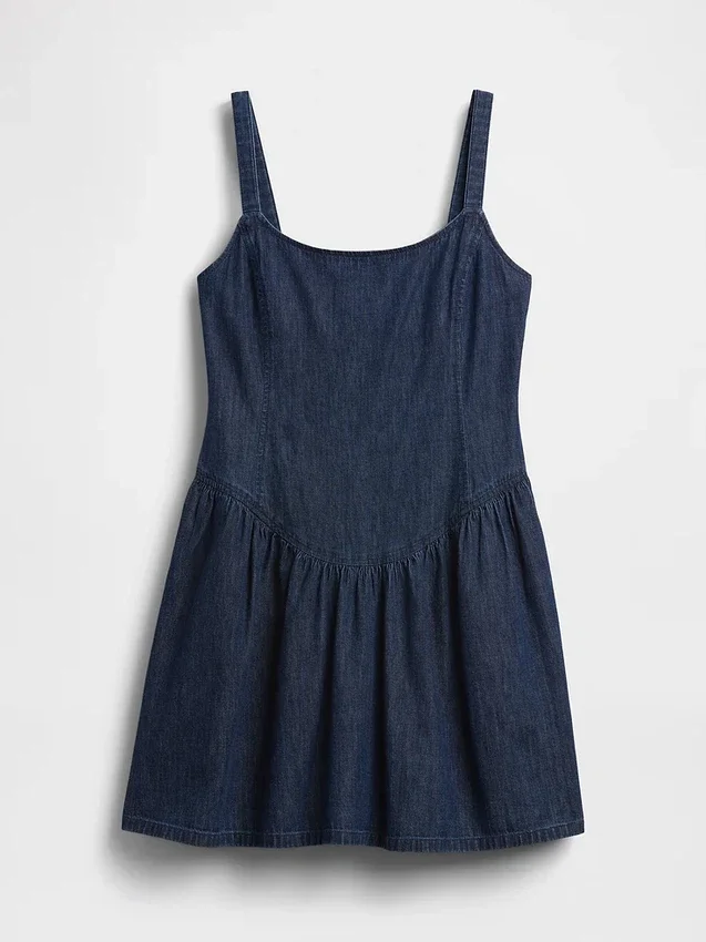 Denim mini-jurk met lage taille