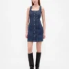 Denim mini-jurk met naden en knoopsluiting