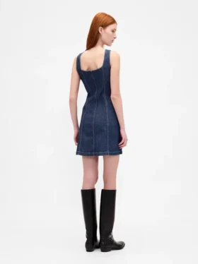 Denim mini-jurk met naden en knoopsluiting