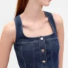 Denim mini-jurk met naden en knoopsluiting