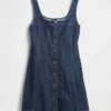 Denim mini-jurk met naden en knoopsluiting