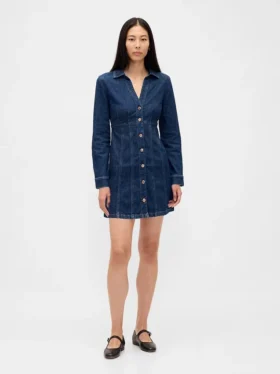 Denim mini-jurk met plooien
